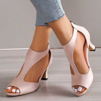 Sarah | Refined Peep Toe Heeled Sandals with T-Strap Cutout Design