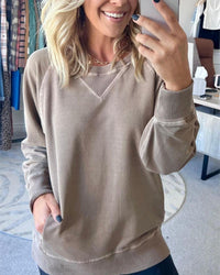 Sarah | Relaxed V-Neck Ribbed Pocket Sweater