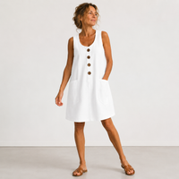 Sarah | Sleeveless Button Front A-Line Sundress