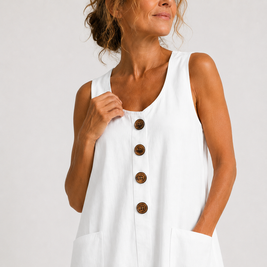 Sarah | Sleeveless Button Front A-Line Sundress