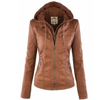 Sharon | Biker Faux Leather Jacket with Removable Hood