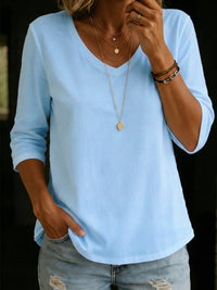 Sharon | Casual V-Neck Cotton Top with Three-Quarter Sleeves