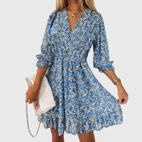 Sharon | Floral V-Neck Mini Dress with Puff Sleeves