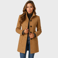 Sharon | Long Wool Blend Coat with Structured Collar and Button Closure