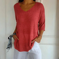 Sharon | Relaxed Fit V Neck Top with Three Quarter Sleeves