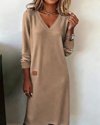Sharon | V-Neck Long Sleeve Midi Dress with Striped Cuffs