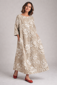 Sheila | Floral Maxi Dress with 3/4 Sleeves and Relaxed Fit