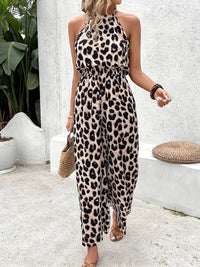 Sheila | Halter Leopard Print Wide Leg Jumpsuit