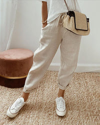 Sheila | Relaxed High Waist Linen Pants With Drawstring And Pockets