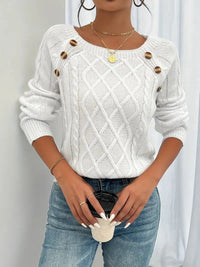 Shirley | Cable Knit Button Trim Sweater
