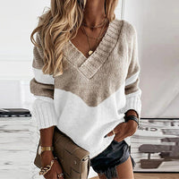 Stephanie | Color Block V-Neck Ribbed Knit Sweater