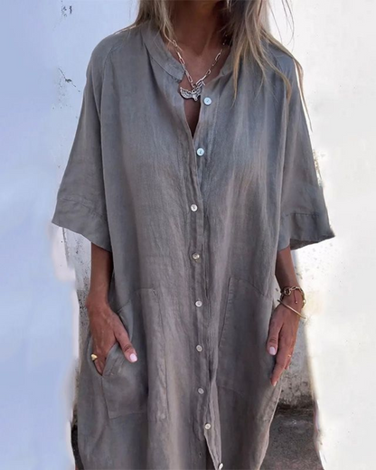 Stephanie | Relaxed Linen Midi Shirt Dress
