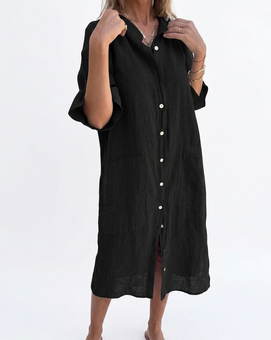 Stephanie | Relaxed Linen Midi Shirt Dress