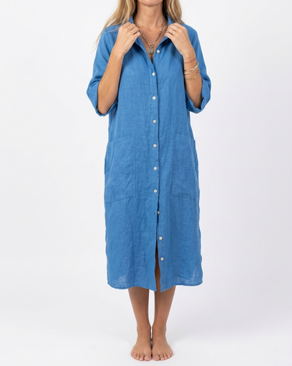 Stephanie | Relaxed Linen Midi Shirt Dress