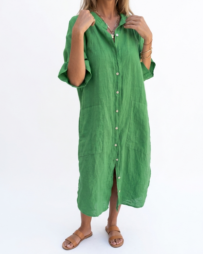Stephanie | Relaxed Linen Midi Shirt Dress