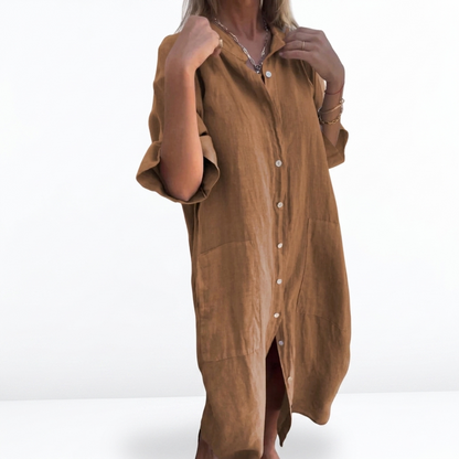 Stephanie | Relaxed Linen Midi Shirt Dress
