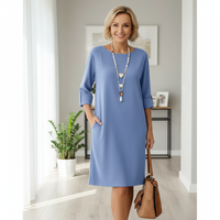 Stephanie | Relaxed Round Neck Midi Dress with Side Slit