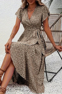 Susan | Floral Wrap Midi Dress with V-Neck and Ruffle Hem
