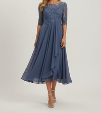 Tammy | Elegant Lace Midi Dress with Flowy Chiffon Skirt