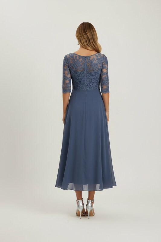 Tammy | Elegant Lace Midi Dress with Flowy Chiffon Skirt