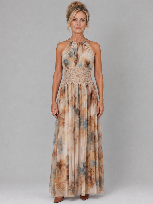 Tammy | Halter Neck Lace Waist Floral Maxi Dress
