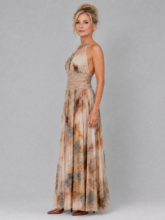 Tammy | Halter Neck Lace Waist Floral Maxi Dress