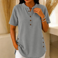 Teresa | Henley Top with Button Placket and Curved Hem