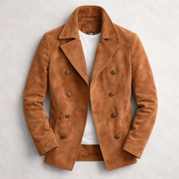Thomas | Suede Double-Breasted Pea Coat with Notch Lapel