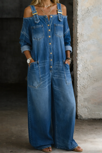 Tina | Off Shoulder Wide Leg Denim Jumpsuit