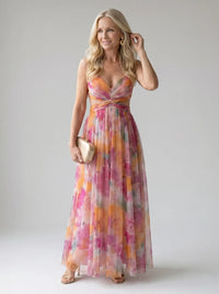 Tracy | Floral Print Maxi Dress with Wrap Bodice and Cutout Waist