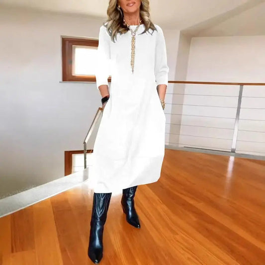 Tracy | Long Sleeve Round Neck Midi Dress