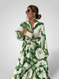 Vanessa | Long Sleeve V-Neck Tie-Dye Maxi Dress with Tiered Skirt