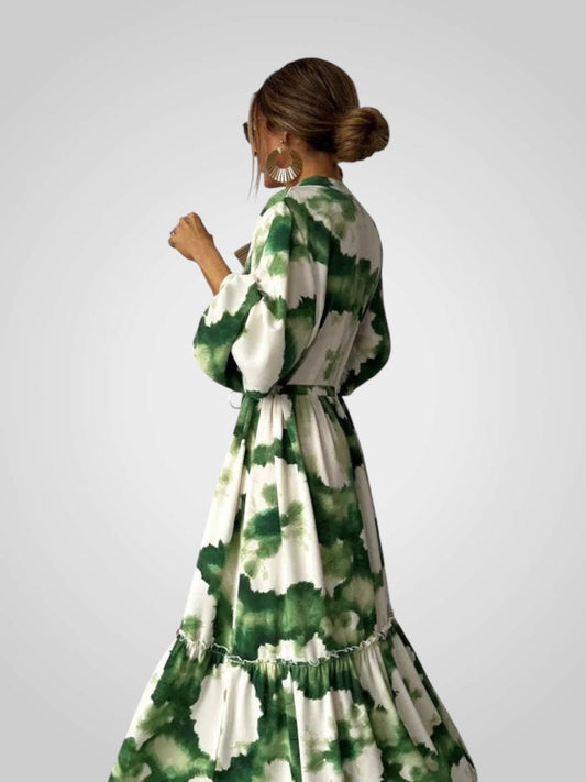 Vanessa | Long Sleeve V-Neck Tie-Dye Maxi Dress with Tiered Skirt