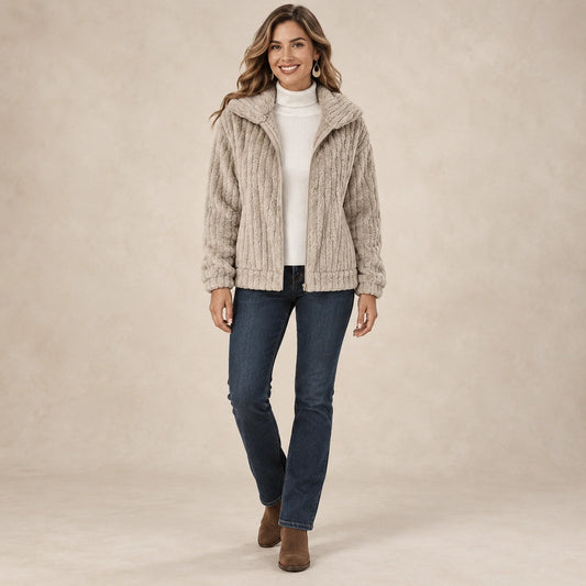 Vanessa | Textured Hooded Zip Up Fleece Jacket