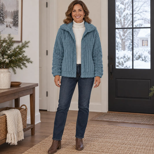 Vanessa | Textured Hooded Zip Up Fleece Jacket