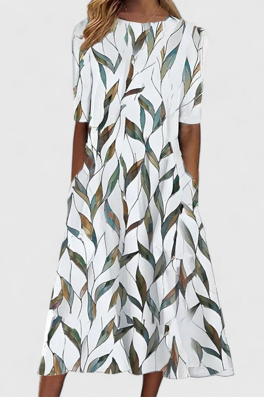 Vicki | A-Line Floral Print Midi Dress with Side Pockets