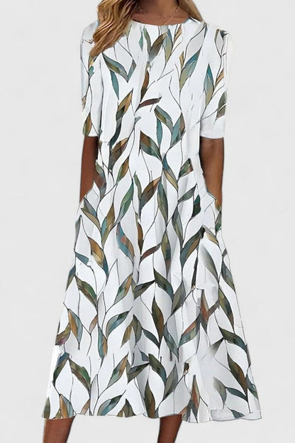 Vicki | A-Line Floral Print Midi Dress with Side Pockets