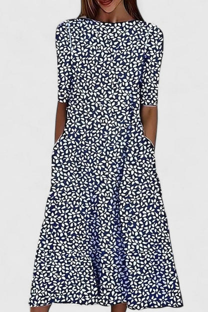 Vicki | A-Line Floral Print Midi Dress with Side Pockets