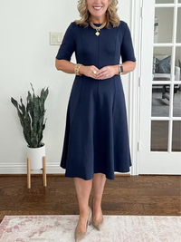 Vicki | Half Sleeve Midi Dress with A-Line Skirt