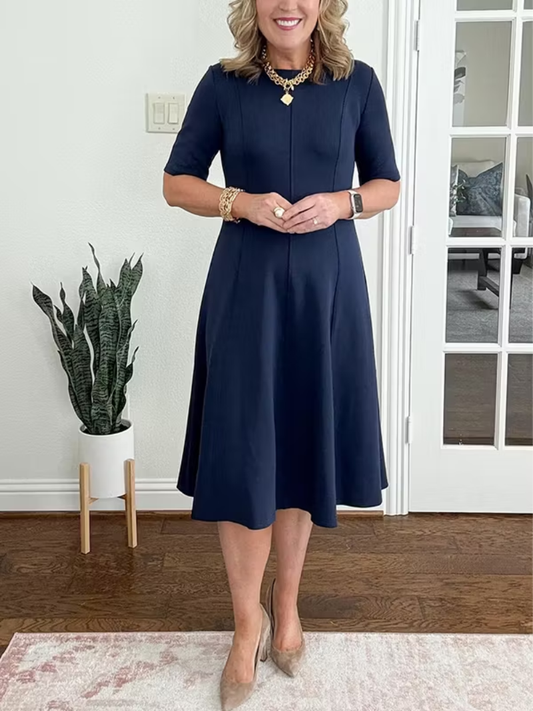 Vicki | Half Sleeve Midi Dress with A-Line Skirt
