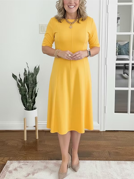 Vicki | Half Sleeve Midi Dress with A-Line Skirt