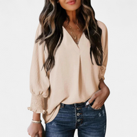 Wanda | Relaxed V-Neck Blouse with Smocked Cuffs