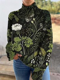 Women's Botanical Floral Print Mock Neck Knit Sweater