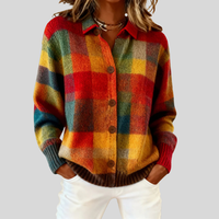 Women's Chunky Knit Plaid Cardigan With Button Front