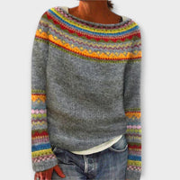 Women's Classic Fair Isle Knit Sweater with Round Neck and Long Sleeves