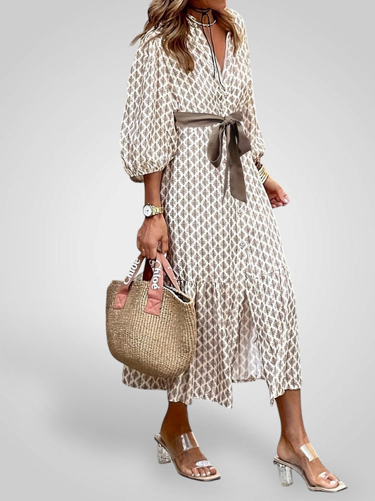 Yvonne | Bohemian Printed Belted Midi Dress