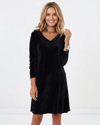 Yvonne | Velvet Midi Dress with Cowl Neck and Long Sleeves